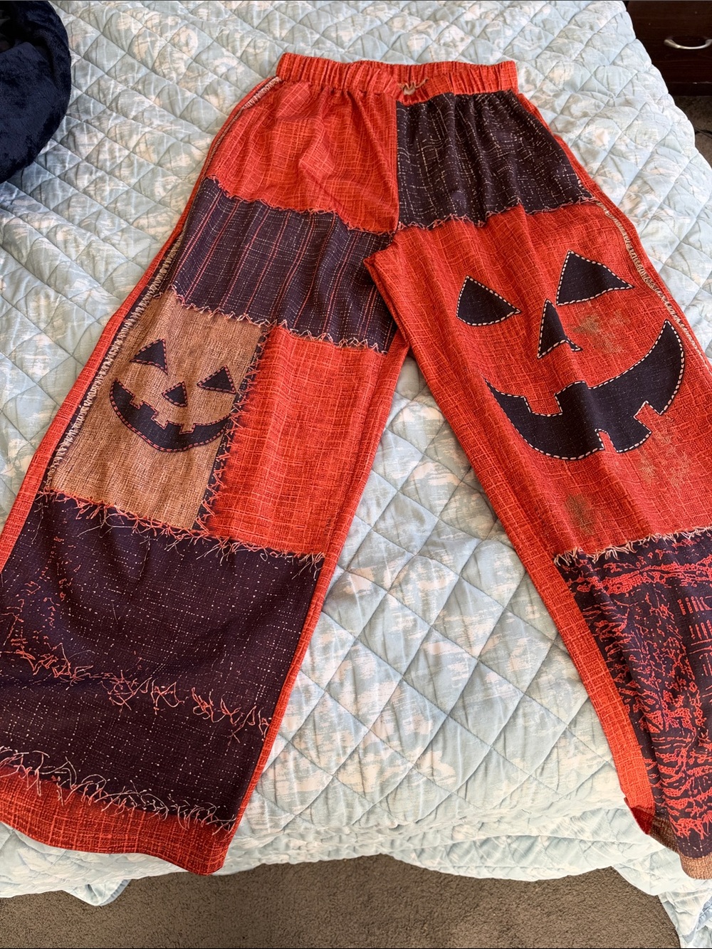 Women's Wide-Leg Pumpkin Patchwork Pants - Orange